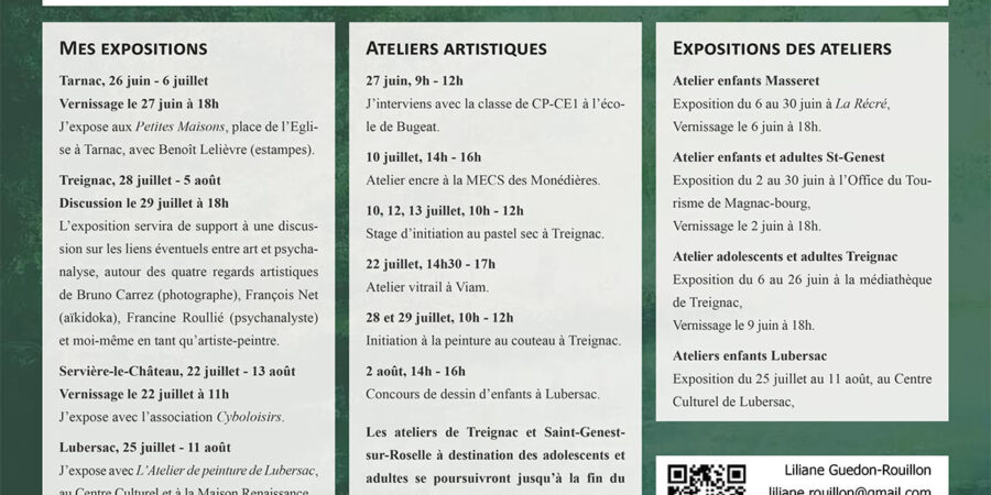 programme ateliers d art en correze ete 2023