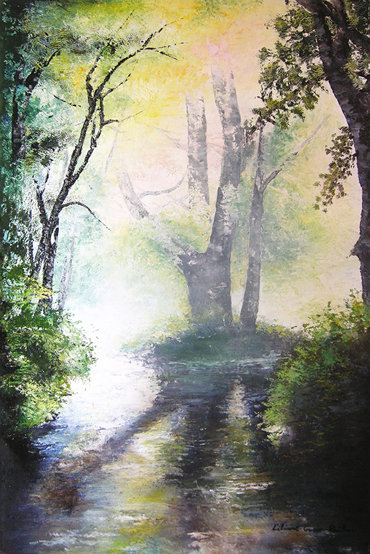 Riviere en sous bois paysage peinture a l huile sur toile 2