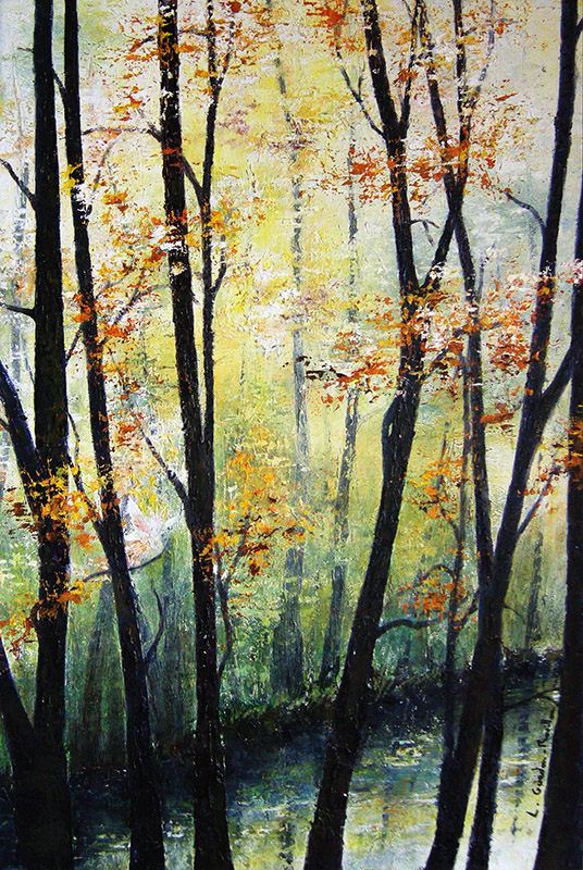 Riviere en sous bois paysage peinture a l huile sur toile 2