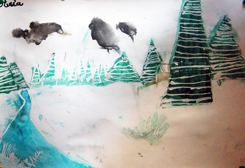 paysage de neige aquarelle