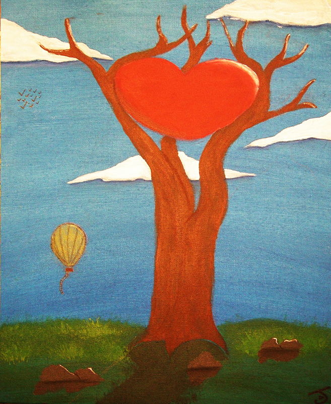 arbre coeur peinture acrylique sur toile