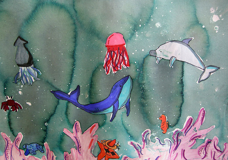 fond marin encre et drawing gum cours dessin enfants lubersac