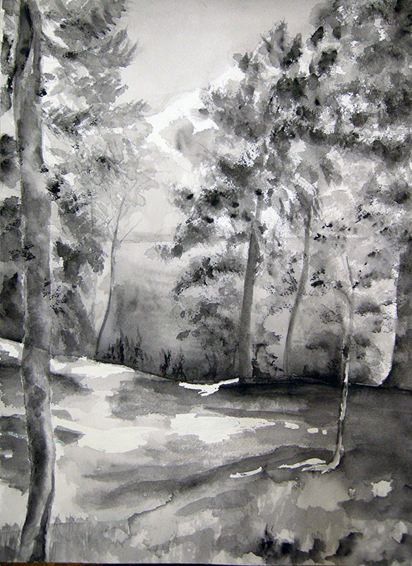 payage aquarelle monochrome cours dessin la croisille