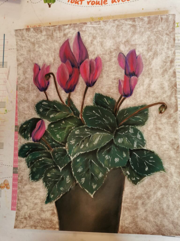 cyclamen pastel cours dessin peinture la croisille