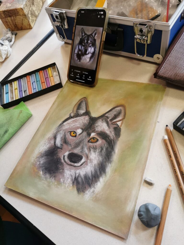 loup au pastel cours dessin peinture la croisille