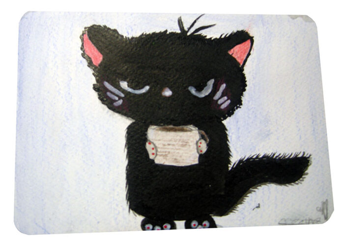carte postale chat encre de chine enfant