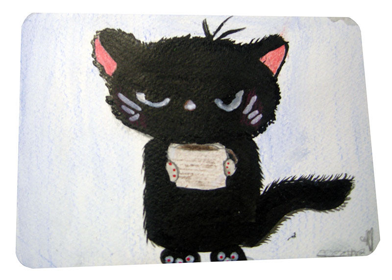 carte postale chat encre de chine enfant