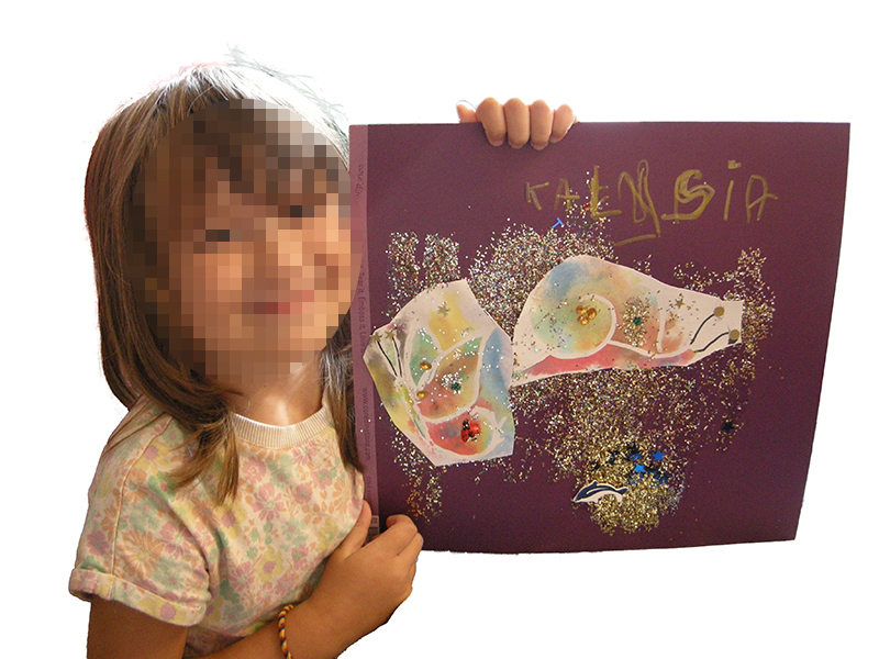 encre drawing gum et paillettes 4 ans