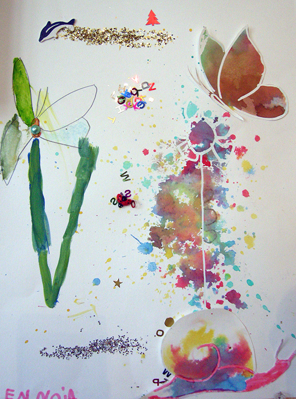 encre drawing gum et paillettes 5 ans