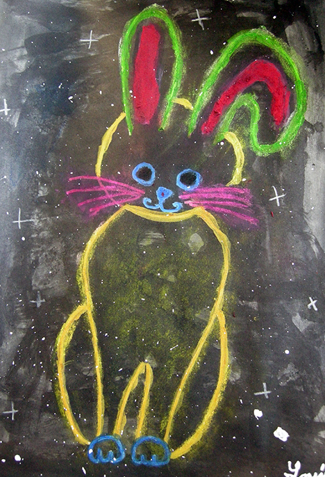 lapin encre noir sur gomme a masquer 9 12 ans lubersac