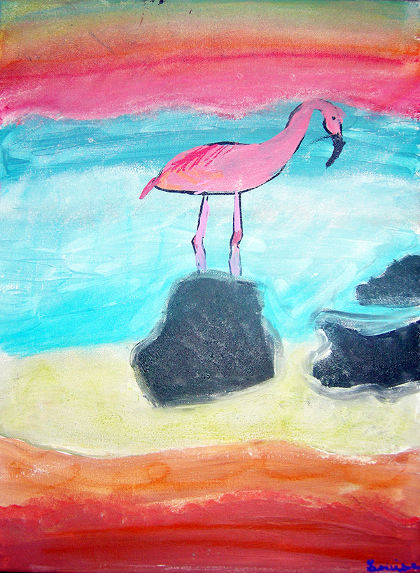 paysage avec animal acrylique sur toile cours enfants masseret