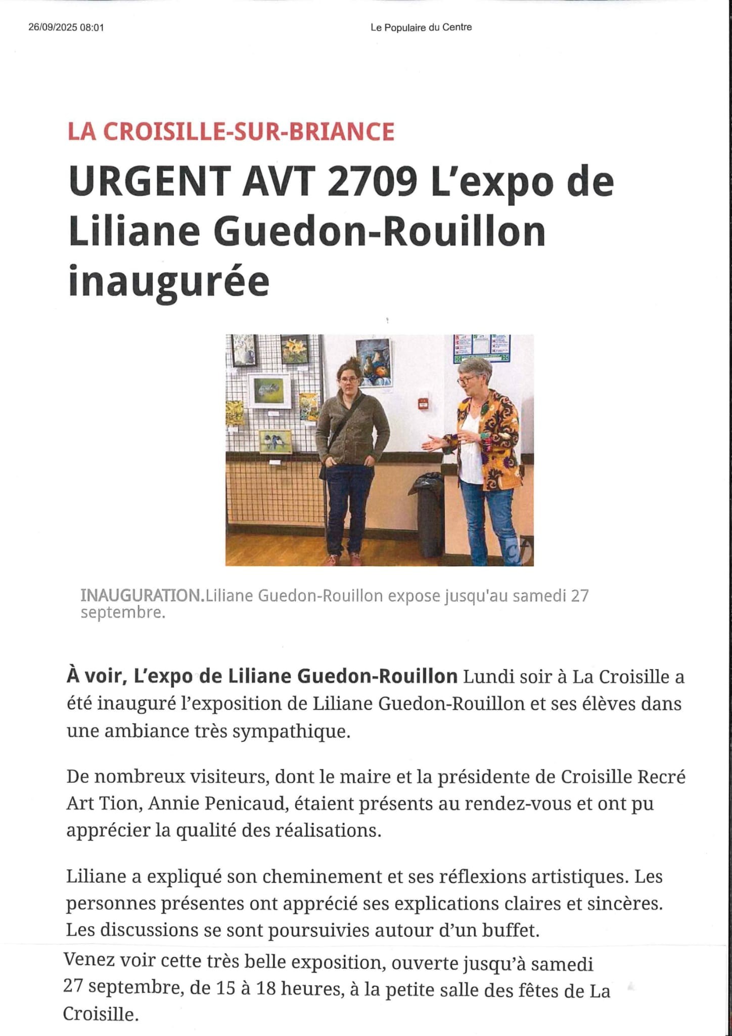 article exposition la croisille sur briance