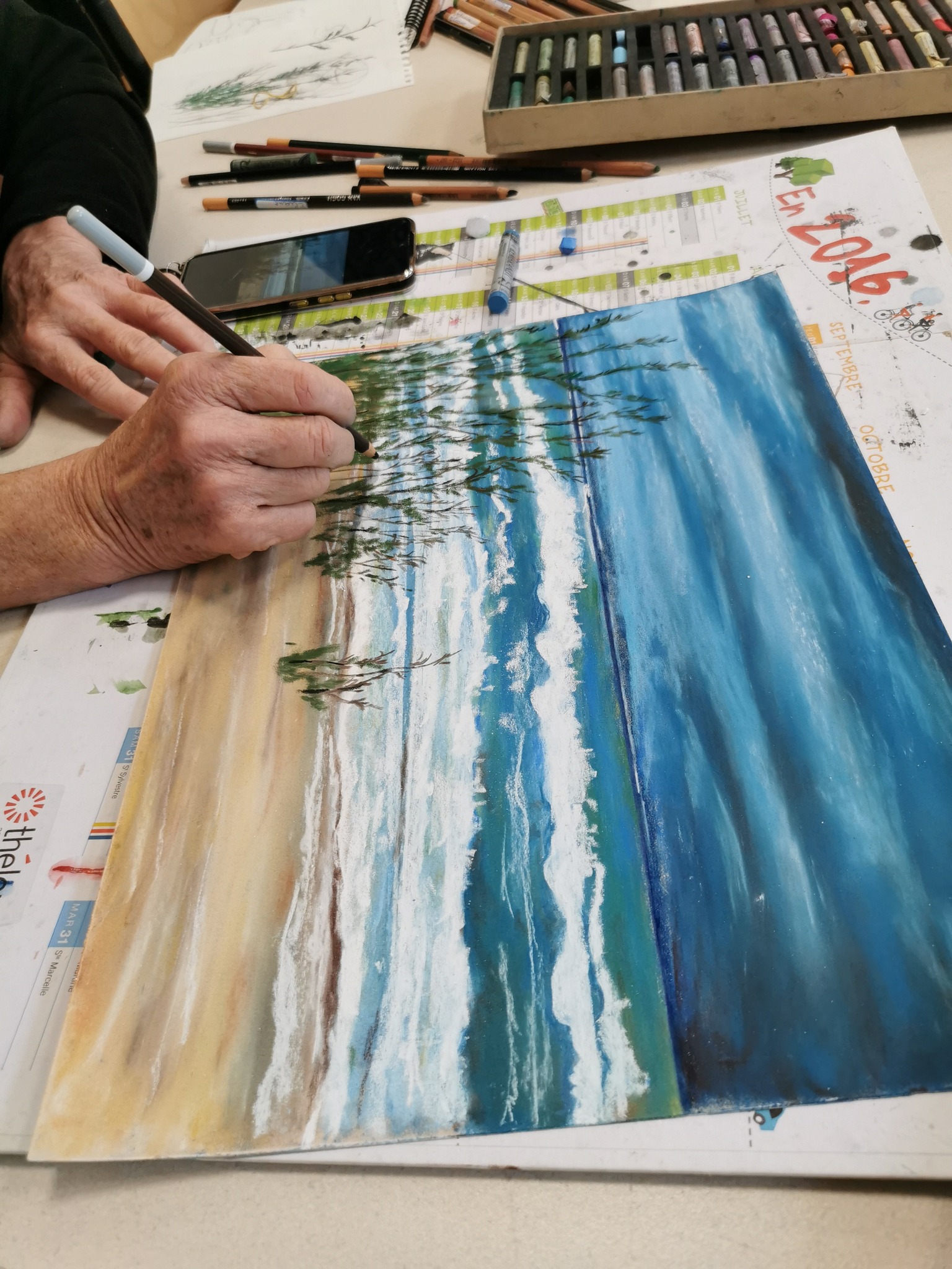 cours dessin peinture la croisille sur briance marine pastel