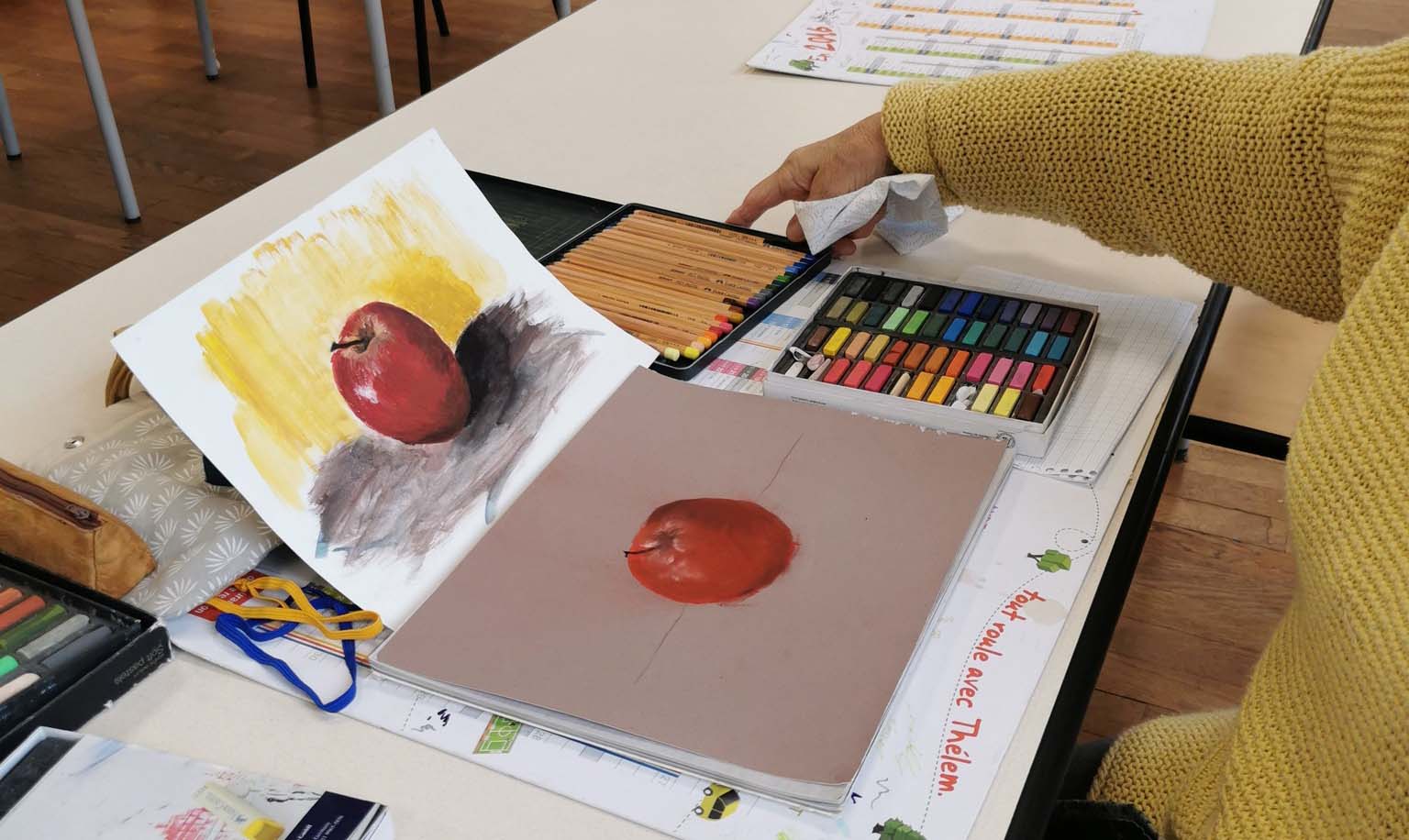 cours dessin peinture la croisille sur briance paysage pomme pastel