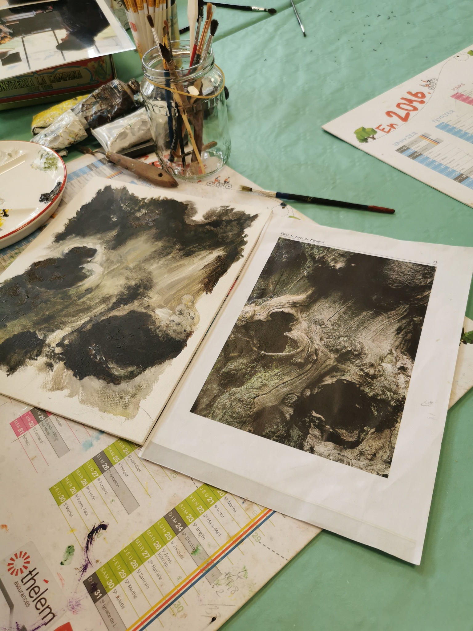 cours dessin peinture la croisille sur briance tronc huile