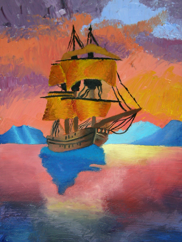 huile sur toile navire