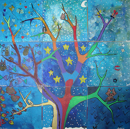 réalisation commune acrylique dessin peinture enfants lubersac